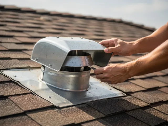 Southington Dryer Vent Cleaning certified technician safely cleaning a roof-mounted dryer vent in Southington