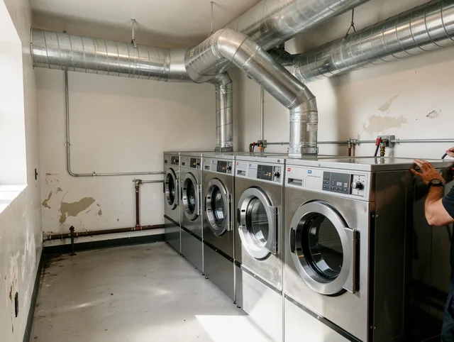 Southington Dryer Vent Cleaning team performing large-scale commercial dryer vent cleaning in Southington