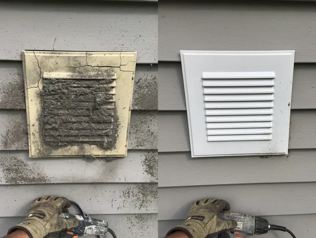 Southington Dryer Vent Cleaning technician installing high-quality dryer vent cover at a residential property in Southington