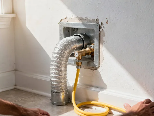 Southington Dryer Vent Cleaning certified technician performing specialized gas dryer vent cleaning in Southington